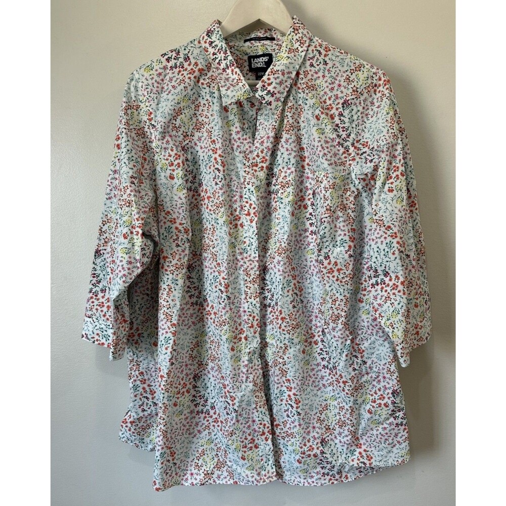 Lands End Women’s button Down Floral Spring Easter Supima Cotton Womens 22W